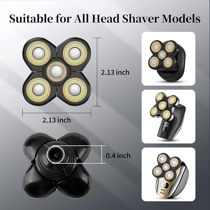 Replacement Head for Electric Shaver 5D Close Mens Electric Razor Head Waterproof Head Shavers for Men Replacement Head Wet &amp Dry Bald Shavers Blade (Gold)