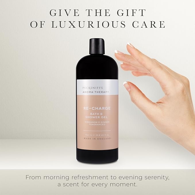 Pecksniff's Aroma:Therapy Re-Charge Shower Gel – Luxurious Moisturizing Bath &amp Body Cleanser 1000 ml/33.8 fl oz Bottle