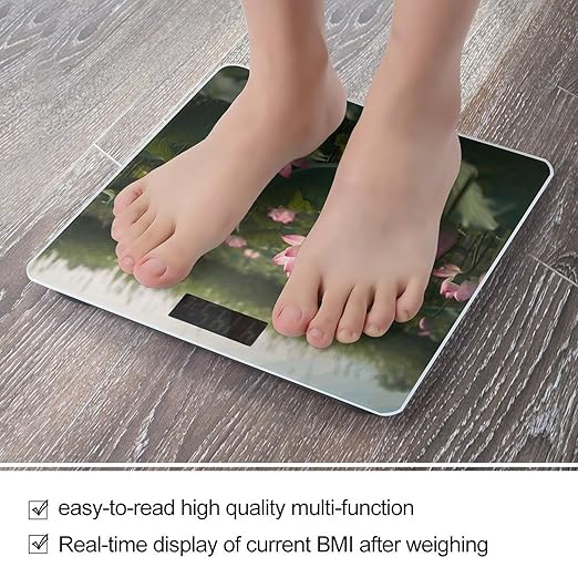 Flower in Water Images Bathroom Scale for Body Weight Bathroom Weighing Scale with Backlit LCD Display Highly Accurate Measures Weight Up to 180kg