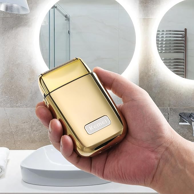 Kemei Cordless Metal Double Electric Shaver Razor for Men Close Electric Shavers Type-C Rechargeable for Wet/Dry Shaving KM-TX1 Gold