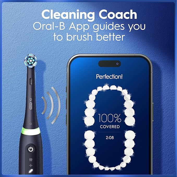 Oral-B Rechargeable Electric Toothbrush iO5 Customizable Clean 5 Cleaning Modes Visual Pressure Sensor to Protect Gums Travel Case Black