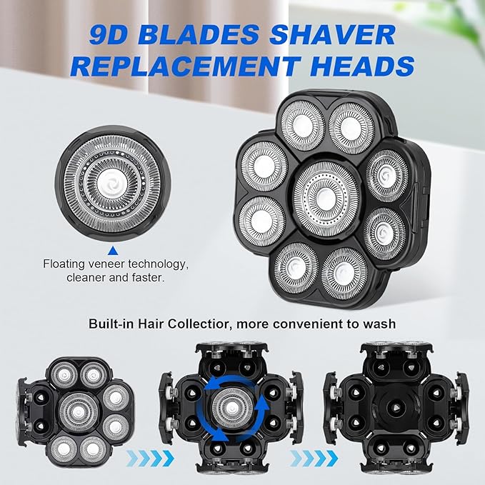 9 Blades Shaver Head - 2 Pack Men's Electric 9D Shaver Replacement Heads Universal Replacement Blade Head Electric Razor for menblack