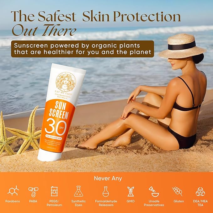 Eat My Face Tinted Beef Tallow Sunscreen SPF 30 – No White Cast Natural Glow | Reef Safe Mineral Zinc Oxide | Water Resistant Sun Protection for Face &amp Body 4 oz