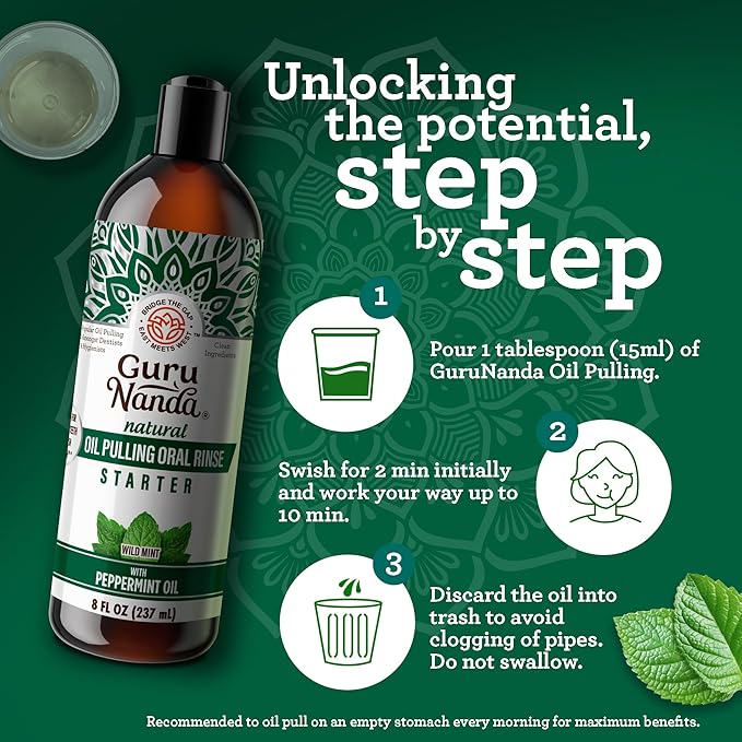 GuruNanda Whitening &amp Fresh Breath Bundle – 7-Day Whitening Strips Hydroxyapatite Toothpaste &amp Starter Pulling Oil Mouthwash 8oz for a Brighter Smile &amp Happier Gums