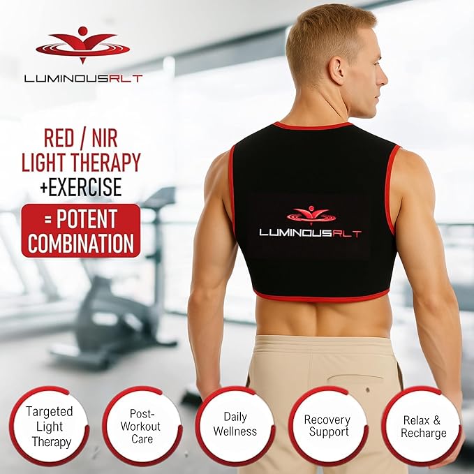 LuminousRLT Red Light Back Pad – Flexible LED Light Device with Red &amp Near-Infrared LEDs (660nm &amp 850nm) 204 LEDs Auto Shut-Off Adjustable Fit