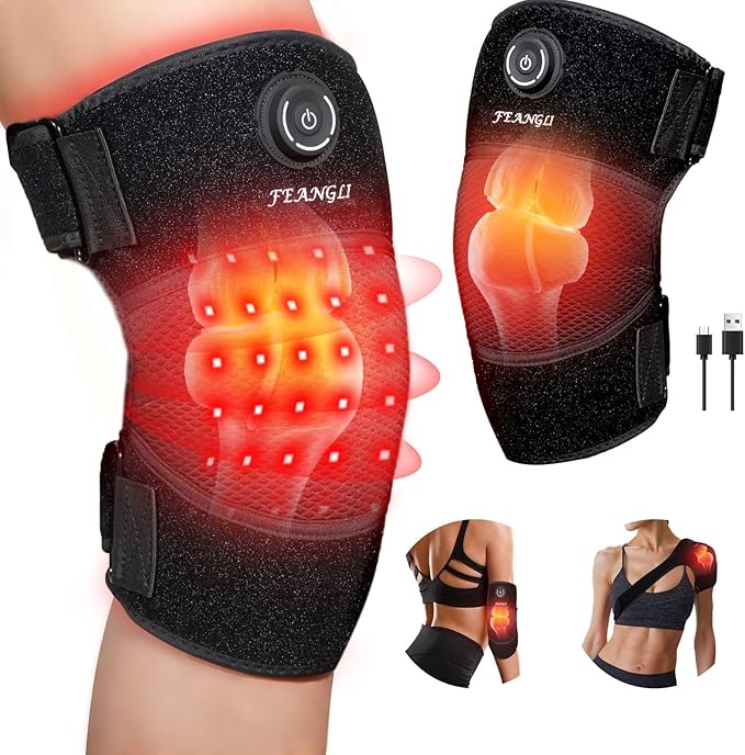 Red-Light-Therapy Infrared Light Knee Brace Wireless Rechargeable for Knee Shoulder Pain Relief 660nm &amp 850nm Infrared Therapy Heated Device for Knee/Shoulder/Joint/Elbow Gifts for Women Men