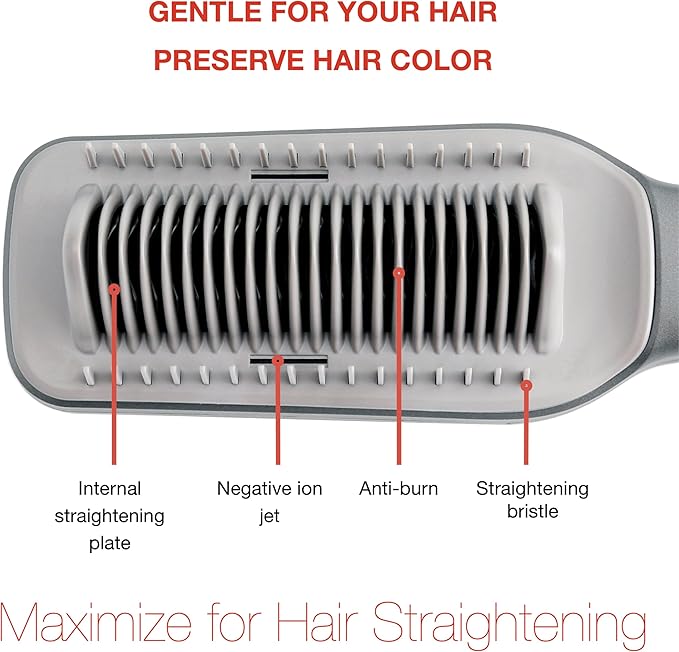 SWIE Maxistrait Hair Straightener Brush. Smooth Shiny Frizz-Free Healthy in Minutes. for All Types and Textures Great for Colored Hair Adjustable Heat Settings Anti-Burn Technology