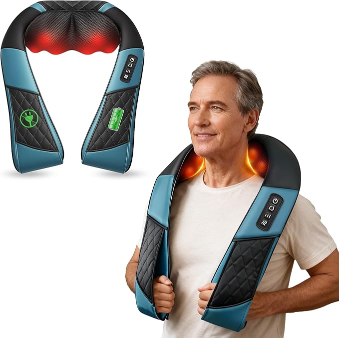 COMFIER Cordless Neck Massager with Heat Deep Tissue Shiatsu Massage Pillow for Shoulder Back Pain Relief 3D Kneading Portable Rechargeable Wireless Body Massager
