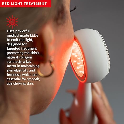 PMD Beauty Clean Acne and Redvolution - Electric Facial Cleansing Brush Smart Facial Device with Silicone Brush &amp Anti-Aging Massager Red and Blue LED Light Cream