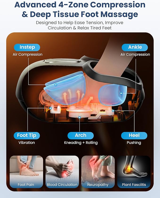 COMFIER Shiatsu Foot Massager with HeatVibrationRolling CompressionFSA Eligible HSA StoreFeet Massager Machine for Plantar FasciitisNeuropathy PainMothers Day Gifts for WomenSize up to 13“
