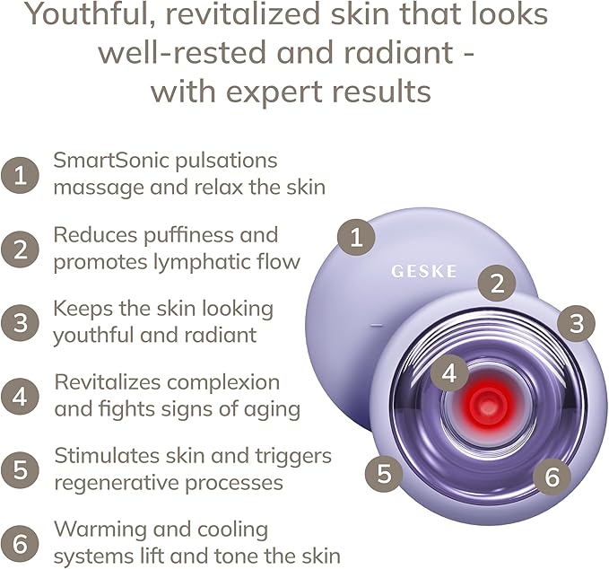 GESKE SmartAppGuided™ Sonic Cool &amp Warm Face &amp Body Massager | 9 in 1 | Electric Massager | Face &amp Body | Battery-Free Cooling &amp Warming | Firms Relaxes &amp De-Puffs Skin | with Sma