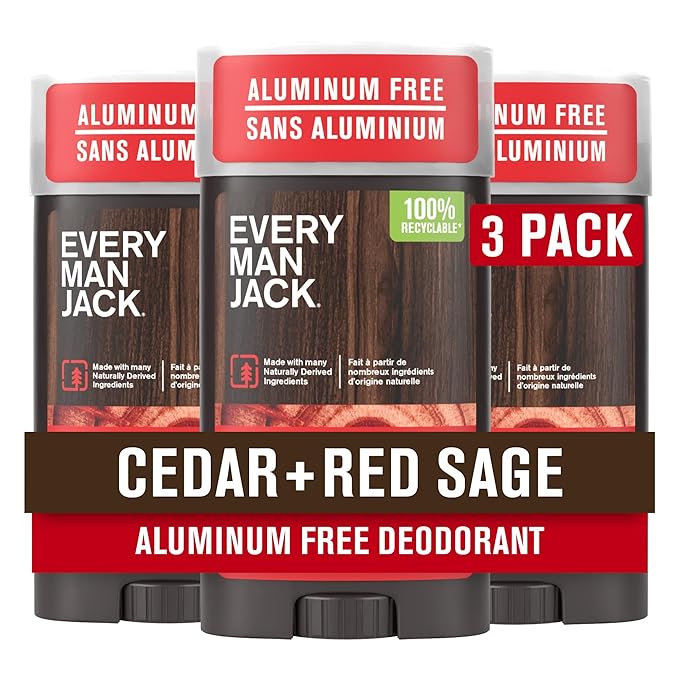 Every Man Jack Cedar + Red Sage Men’s Deodorant - Stay Fresh with Aluminum Free Deodorant For all Skin Types - Odor Crushing Long Lasting with Naturally Derived Ingredients - 3oz (3-Pack)