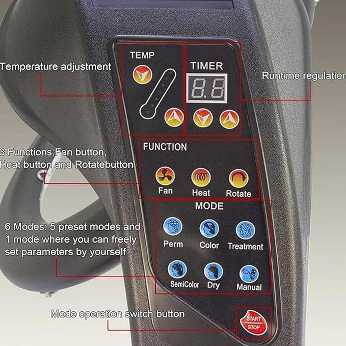 Professional Hair Dryer Wall-Mounted Professional Hair Processing Machine with Adjustable Timer and Temperature 360° Rotating Heating for Hair Coloring Hair Treatment Styling Hair Styling