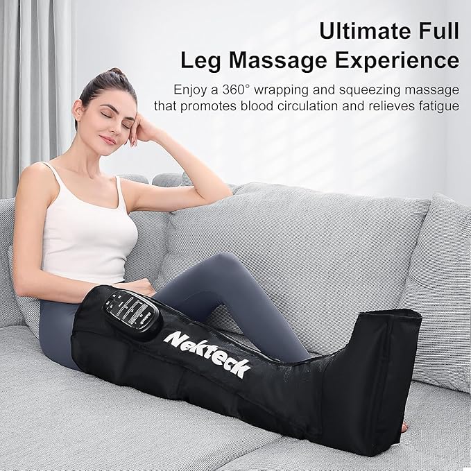Nekteck Full Leg Compression Massager for Pain and Circulation Portable Compression Boots for Athletes with 6 Modes &amp 4 Intensities Gifts for Mom Dad Men Women (Single Unit)-Small