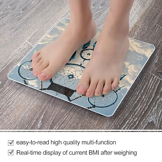 Native Dream Catcher Bathroom Scale for Body Weight Bathroom Weighing Scales with Back Lit LED Display Sturdy Tempered Glass Body Weight Bathroom Scale 400lb Weighing
