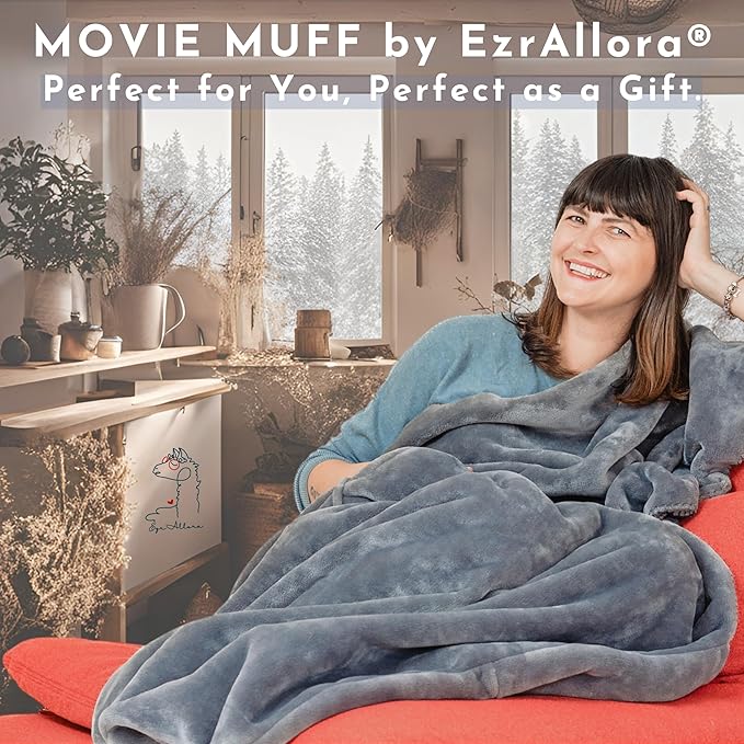 Fleece Lightweight Foot Pocket Blanket -Patent Pending- Gamer Gift for Men Who Have Everything - Gifts for Men Who Wants Nothing and Elderly Dads (Fleece Silver Grey)
