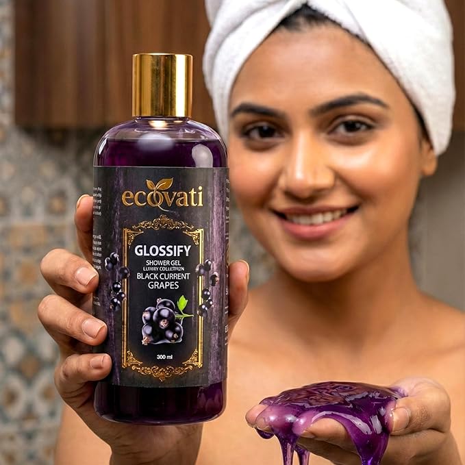Glossify Luxury Blackcurrant Grape Shower Gel | Deep Cleansing &amp Hydrating Body Wash with Aloe Vera and Vitamin E | Refreshing Fragrance | 300 ML