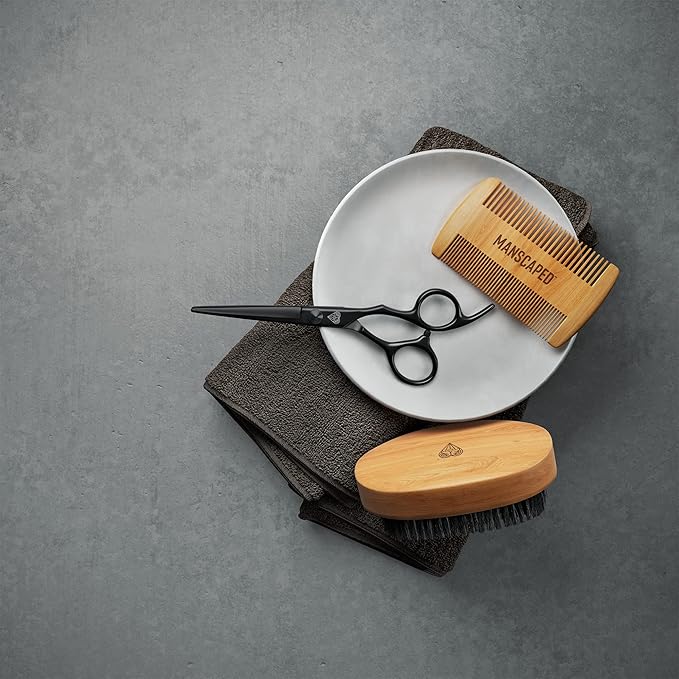 MANSCAPED® Beard Care Kit Includes UltraPremium Moisturizing Beard Shampoo &amp Balm Soft Brush Comb &amp Precision Scissors for Grooming &amp Trimming Facial Hair