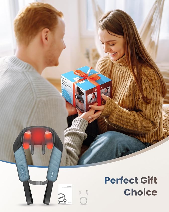 COMFIER FSA Eligible Shiatsu Neck Massager with Heat for Deep Tissue Electric Shoulder and Back Massager for Pain Relief Hands-Free Cordless 4D Kneading Massage