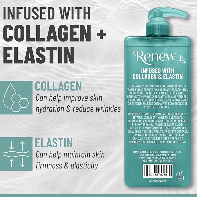 Collagen + Elastin Skin Strengthening Body Wash – Firming Skin Care Hydrating Cleanser Vegan Skincare 32 fl oz