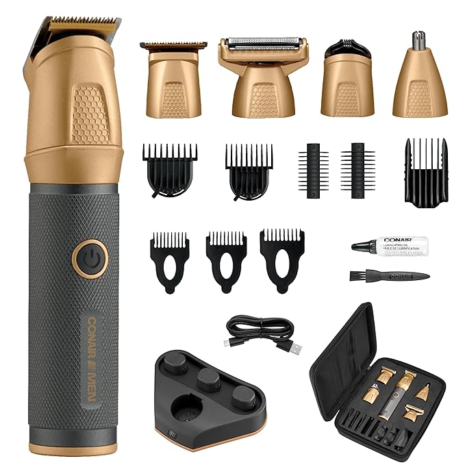 Conair Men All-in-One Trimmer for Men - Nose Hair Beard Mustache Body Hair Trimmer - 19 Piece Men's Grooming Kit for Manscaping- Showerproof - Rechargeable