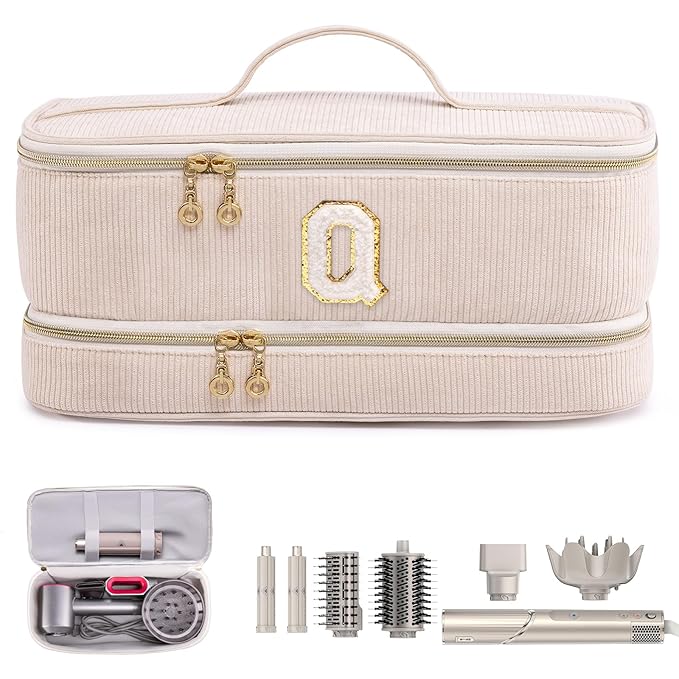 Initial Personalized Hair Tools Travel Bag Double-Layer Hair Dryer Case Compatible with Shark FlexStyle/SmoothStyle Dysson Airwrap &amp Supersonic – Hair Tool Organizer for Travel &amp Home