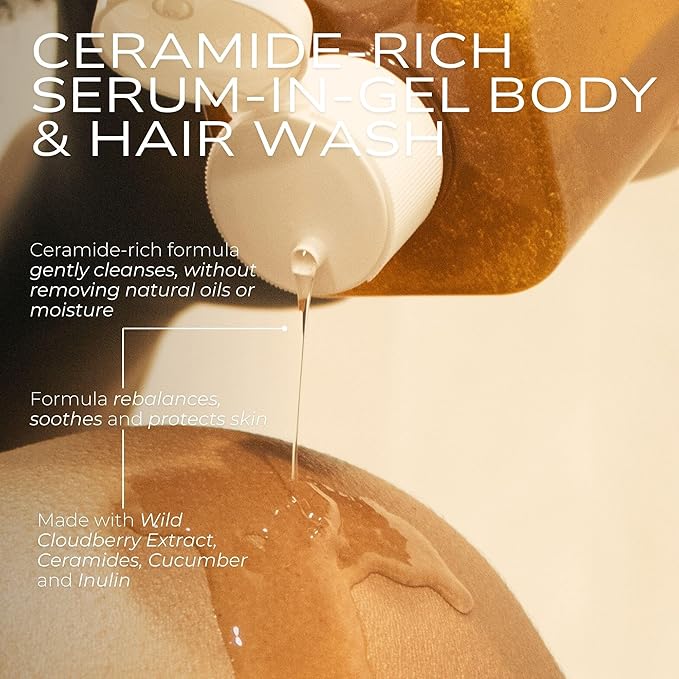 FITGLOW Beauty Cloud Body Wash | Barrier-Protecting Hydrating Gel Cleanser with Ceramides + Cloudberry | Multi-Use for Body Face &amp Hair | Gentle Non-Stripping | 500ml / 16oz
