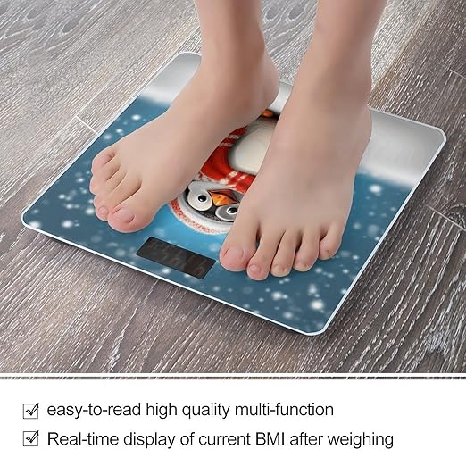 Christmas Funny Penguin Scale for Body Weight Safe Rounded Corners Tempered Glass Digital Bathroom Scale LED Display 400lb Capacity Weight Scales with High Precision Sensors