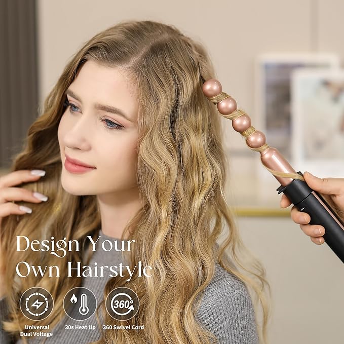 5 in 1 Curling Iron Set with Instant Heat Up Dual Voltage 4 Interchangeable Ceramic Curling Wands Curling Brush Heat Protective Glove &amp 2 Clips (Curling Iron 0.3-1.5)