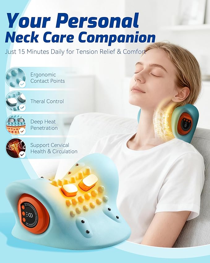 Neck Massager 2025 with Heat and Multi-Directional Stretch NEXT Gen Ergonomic Neck Massager Pillow with 3 Modes 26° Angle Neck Stretcher Cervical Traction Device - Neck &amp Shoulder Relief(1PCS)
