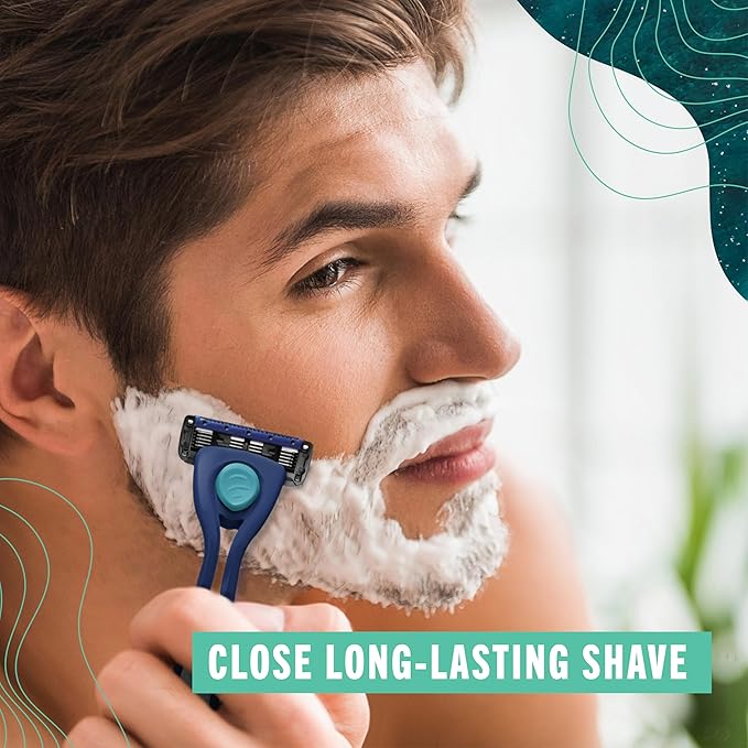 Preserve POPi Shave Razor Blades Refills - 5 Blade Razors for Men &amp Women - Ceramic Coated Shavers for Comfort with Aloe-Cocoa Butter Strip - Reusable Shaving Refill - 8 Pack