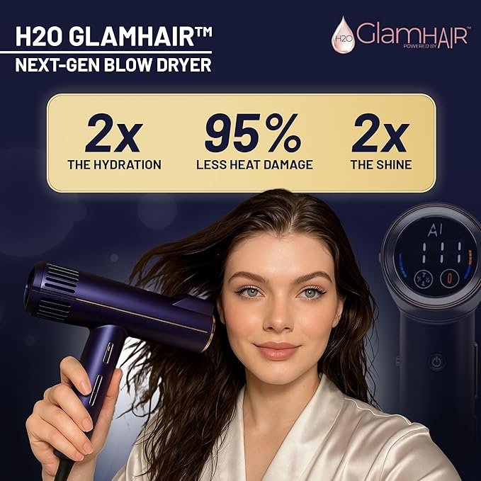 H2O Steam Styler Ultimate Steam Hair Straightener &amp Curler Salon Results Frizz Control Shine &amp Hydration Infrared Heat &amp Ion Therapy for All Hair Types (Glam-Hair AI Hairdryer)
