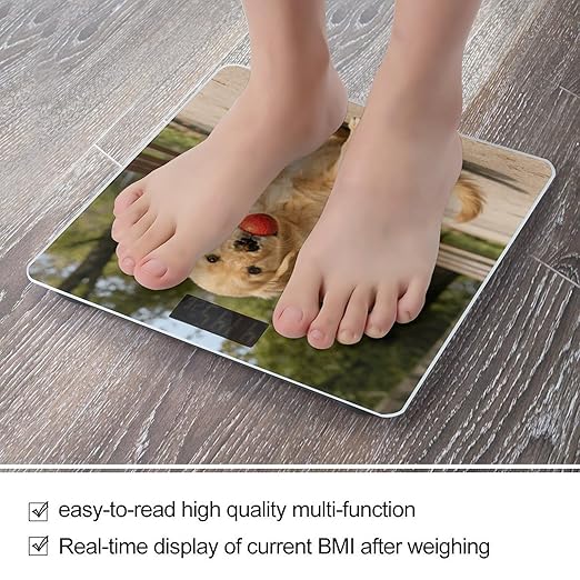 Cute Golden Retriever Weight ScaleClear LED Display Bathroom Digital Weighing ScaleTempered Glass Digital Bathroom Scale for Body Weight Capacity Up to 400 Lbs