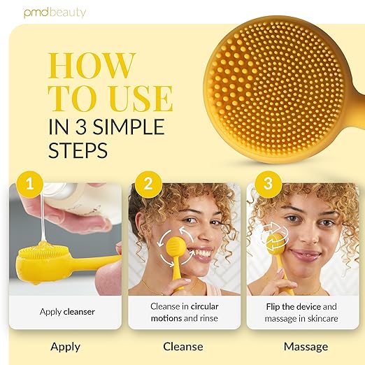PMD Clean Mini - Smart Facial Cleansing Device with Silicone Brush &amp Anti-Aging Massager - Waterproof - SonicGlow Vibration Technology - Clear Pores and Blackheads - Lift Firm and Tone Skin