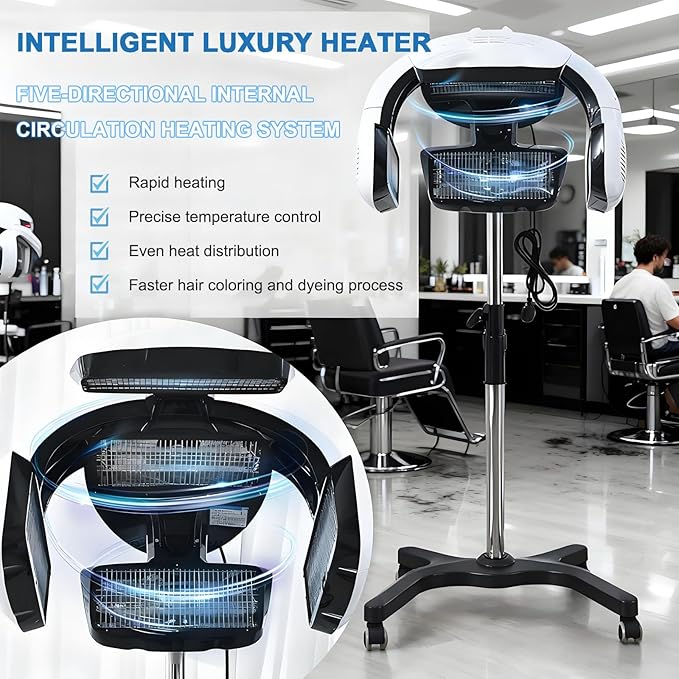 Professional Standing Hair Color Processor &amp Orbiting Infrared Hair Dryer - 360° Rotatable Salon Heater with Adjustable Height 51-61 in Temperature/Time Control &amp Rolling Base 220V