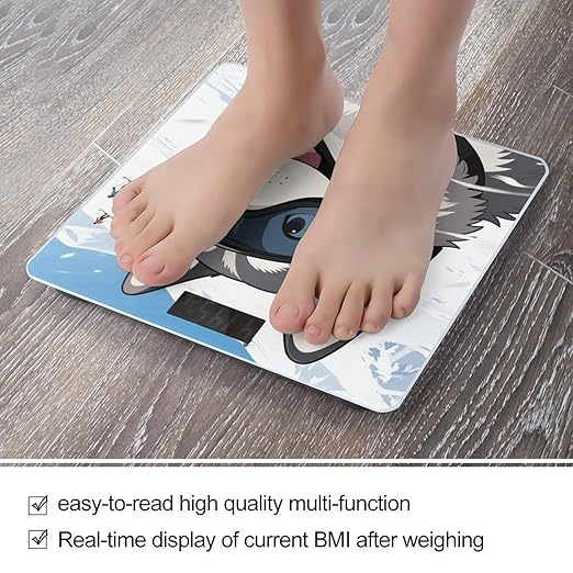 Husky on Snow Weight Scale Cute Bathroom Scale for Body Highly Accurate Digital Weighing Machine for People Compact LCD Display Scales with Sturdy Toughened Glass Scales