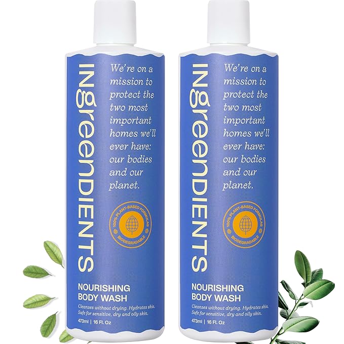 Ingreendients Natural Body Wash With Organic Ingredients - Moisturizing For Dry and Sensitive Skin Vegan Cruelty Free Sulfate Free Betaine Free (2 x 16 FL. Oz)