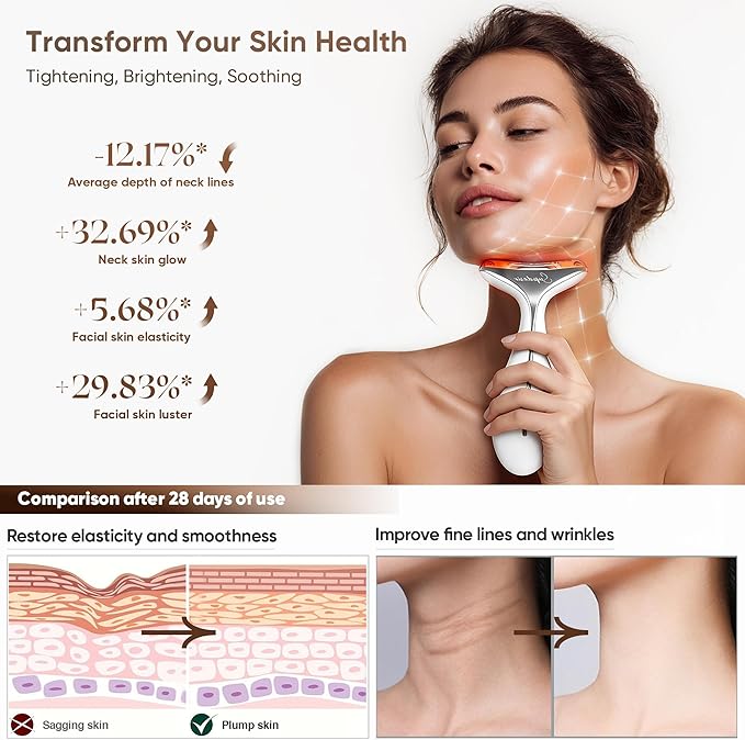 3-in-1 for Aurora Red Light for Face &amp Neck Beauty Massager with Suction Vibration Heat 3 Light Therapies for Skin Glow Face Lift Neck Firm White
