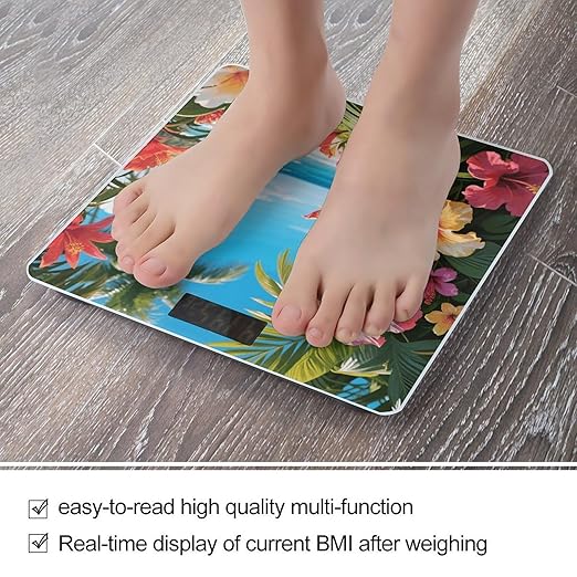Hawaii Floral Tropic Weight Scale Cute Bathroom Scale for Body Highly Accurate Digital Weighing Machine for People Compact LCD Display Scales with Sturdy Toughened Glass Scales