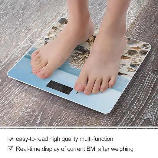 Sea Shells and Starfish Weight Scale Cute Bathroom Scale for Body Highly Accurate Digital Weighing Machine for People Compact LCD Display Scales with Sturdy Toughened Glass Scales