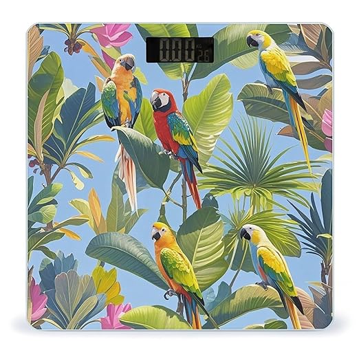 Tropical Plants and Parrots Scale for Body Weight Smart Scales Digital Bathroom Scale High Precision Weighing Scales with Large Display Weighing Machine for People