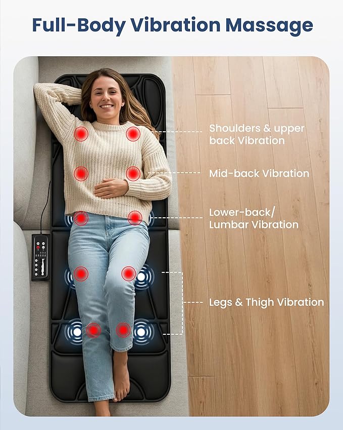 COMFIER Full Body Massage Mat Pad Heating Vibrating Massage Chair Pad with 10 Vibration Motors 5 Massage Modes and Auto Shut Off Gift for Men Women