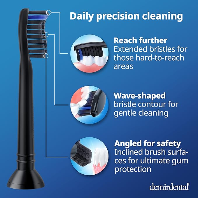 demirdental Active Charcoal Medium Replacement Brush Heads Compatible with Philips Sonicare – Black Toothbrush Heads for Natural &amp Precision Cleaning – Replaces HX9058MB – 8 Pack