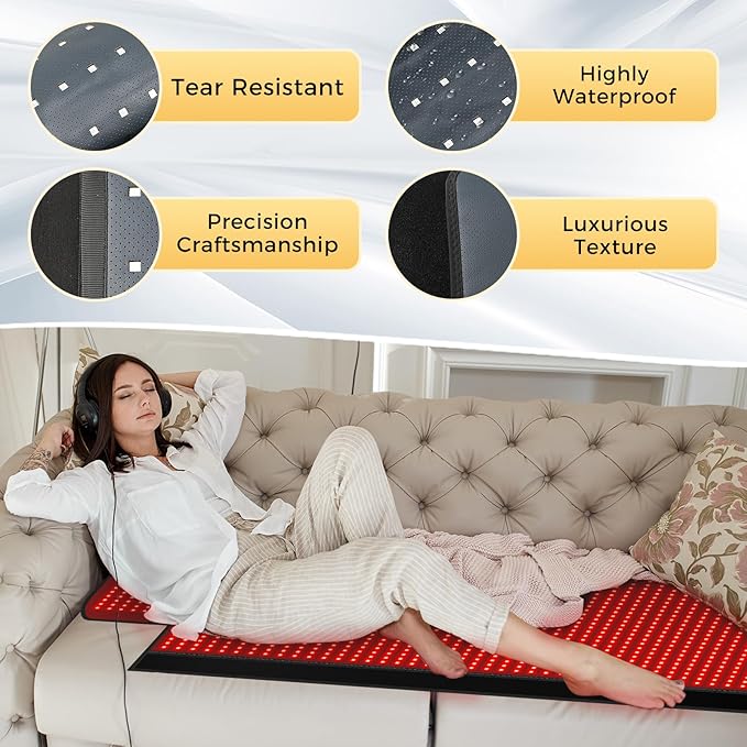 Red Light Therapy Mat 2in1 LEDs (660nm&amp 850nm) Red Light Therapy Blanket Premium Material Adjustable Timer &amp Intensity