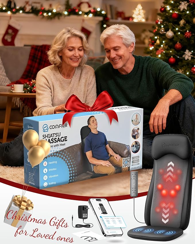 COMFIER Shiatsu Massage Cushion with Heat2D/3D Shiatu Back Massager with App ControlDeep Tissue Kneading Massage Chair Pad with VibrationBack Massager for ChairGifts for DadMom