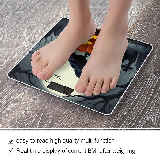 Digital Bathroom Weighing Scale Energy Saving Scale Smart Scale for Body Weight Halloween Full Moon Evil Pumpkin Raven Pattern