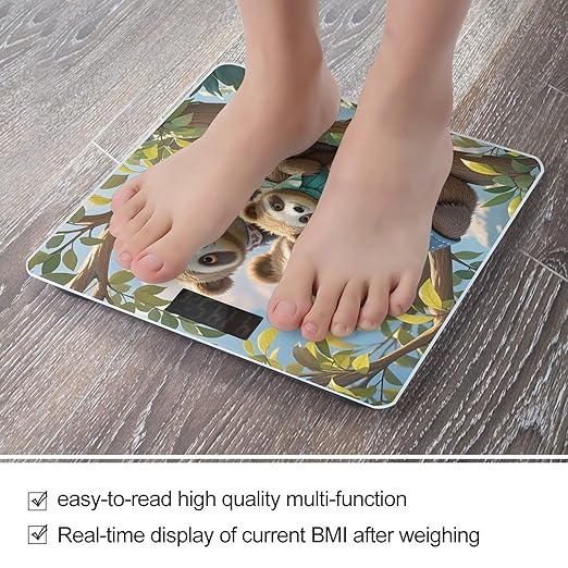 Sloth Family Scale for Body Weight Highly Accurate Digital Bathroom Body Scale Digital Bathroom Scales for People Anti-Slip Large LCD Display Smart Scales
