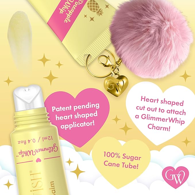 Glimmer Wish Mermaid Kids Bath &amp Lip Care Bundle – Gentle Sulfate-Free Body Wash (12 fl oz) + Glimmer Whip Hydrating Vegan Lip Balm Tropical Pineapple Scent