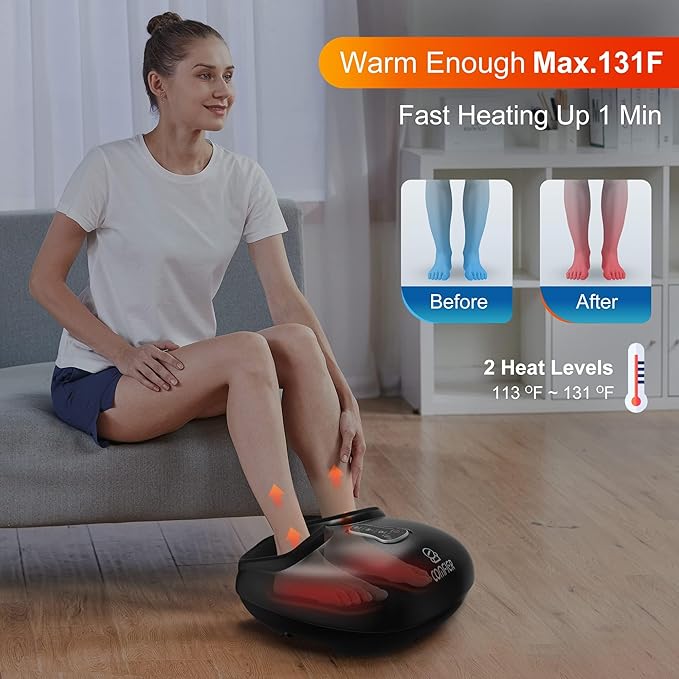 COMFIER Shiatsu Foot Massager MachineFeet Massager for Plantar FasciitisNeuropathy Pain with Heat VibrationRolling CompressionGifts for MenWomen Fits Size up to 13IN Multiple Modes