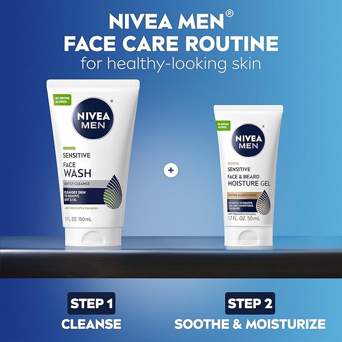 NIVEA MEN Sensitive Face and Beard Moisture Gel Gentle Face and Beard Moisturizer for Men Instantly Hydrates Skin and Conditions Beards 1.7 Fl Oz Tube Pack of 3